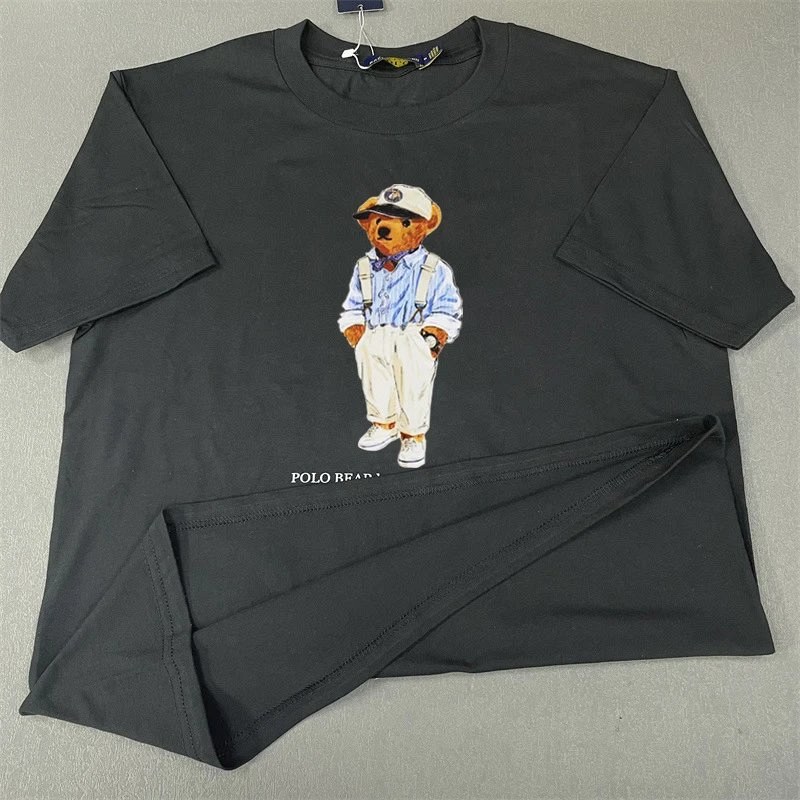 Polo Ralph Lauren Black Polo Shirt in Casual Streetwear Style Review: Oversize Cotton With a Printed Bear